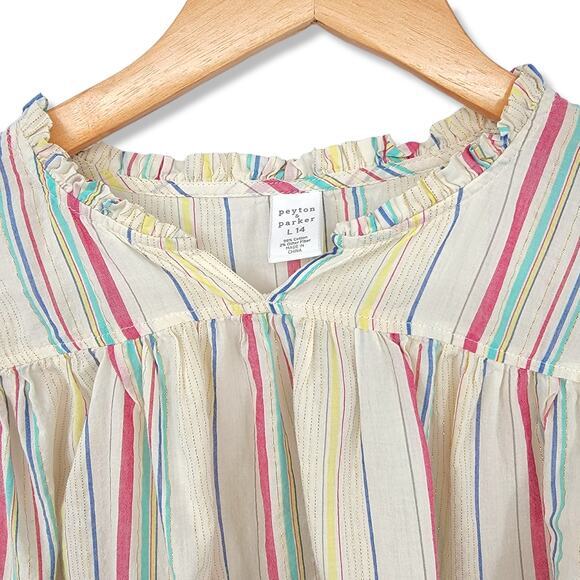 Peyton & Parker Girls Peasant‎ Top Multicolor Stripe Ruffle Short Sleeve L 14 - Picture 4 of 12
